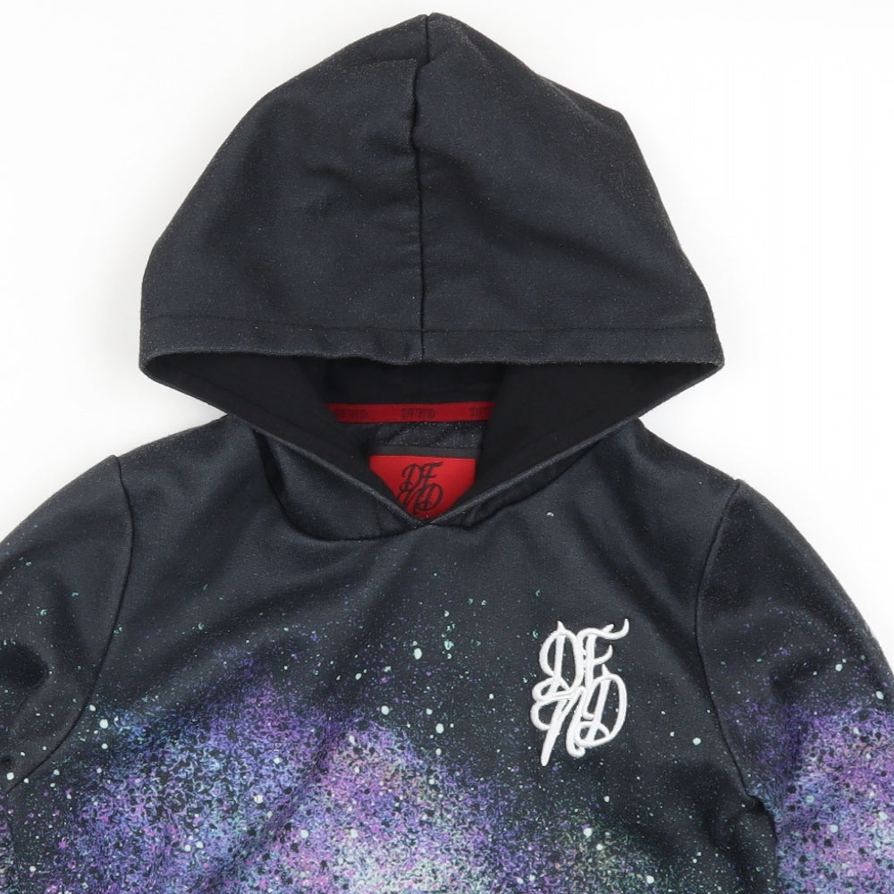 DFVD Boys Black   Pullover Hoodie Size 11-12 Years  - Purple and Green Galaxy Print
