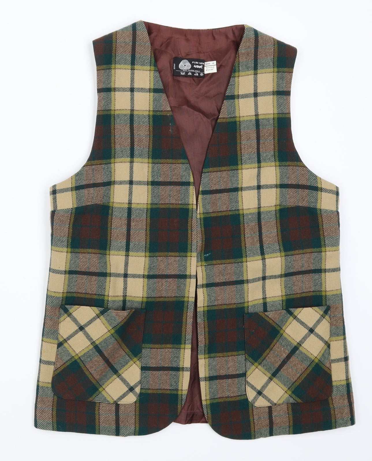 Preworn Womens Green Check  Jacket Waistcoat Size 16  - Brown