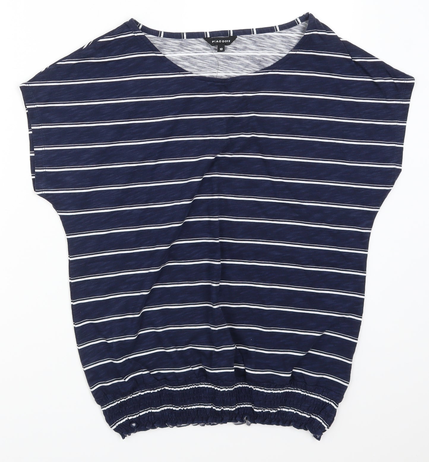 Peacocks Womens Blue Striped  Basic T-Shirt Size 10