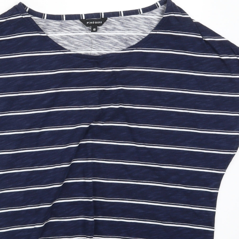 Peacocks Womens Blue Striped  Basic T-Shirt Size 10