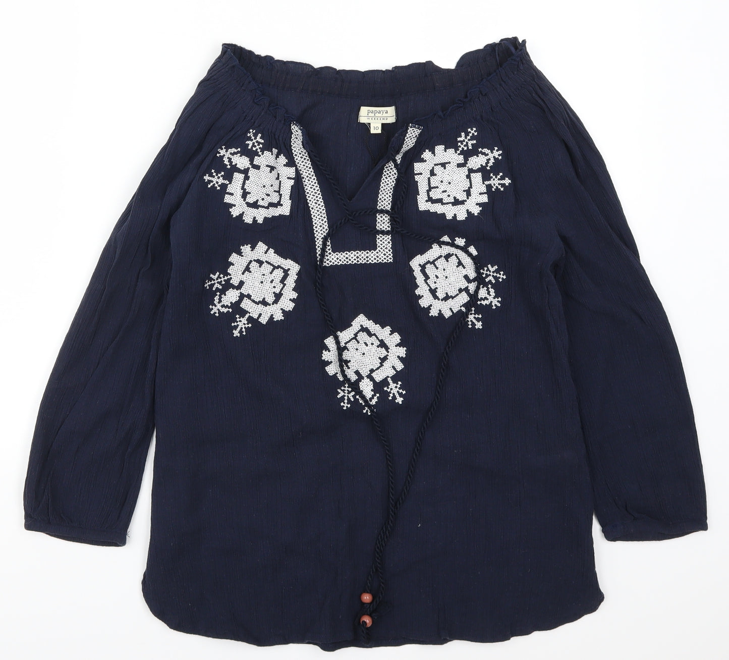 Papaya Womens Blue Geometric  Basic Blouse Size 10
