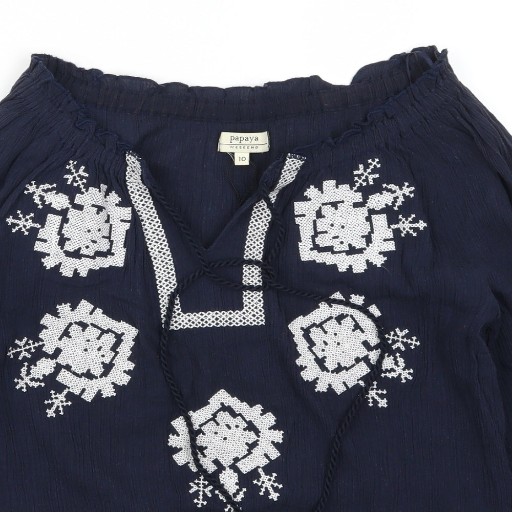Papaya Womens Blue Geometric  Basic Blouse Size 10