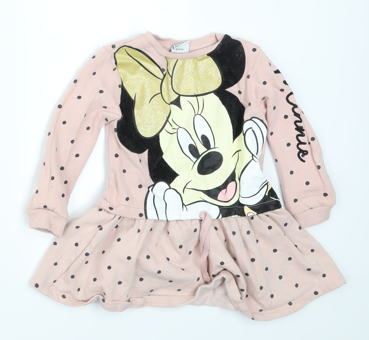F&F Girls Pink Polka Dot  Jumper Dress  Size 2-3 Years  - Minnie Mouse