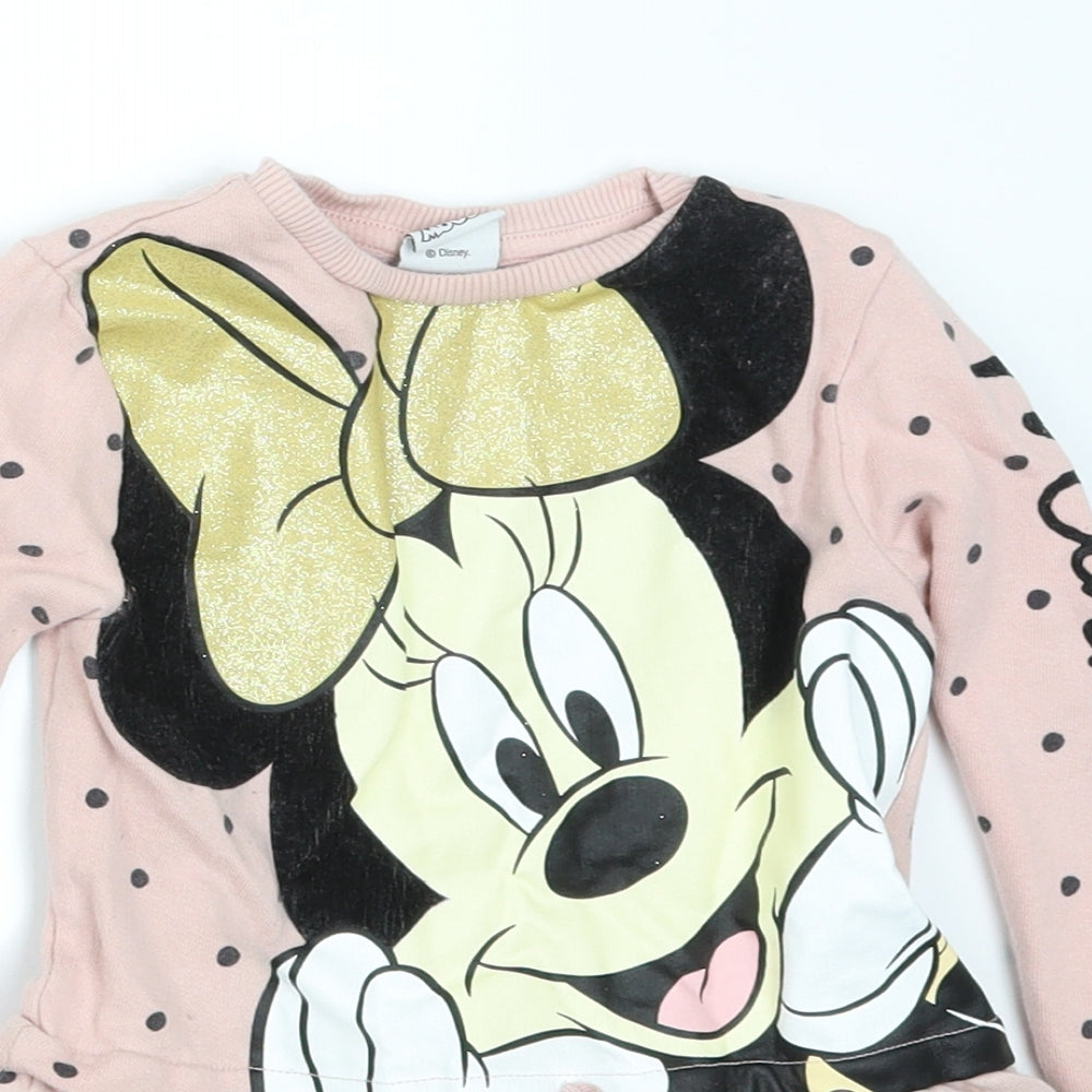 F&F Girls Pink Polka Dot  Jumper Dress  Size 2-3 Years  - Minnie Mouse