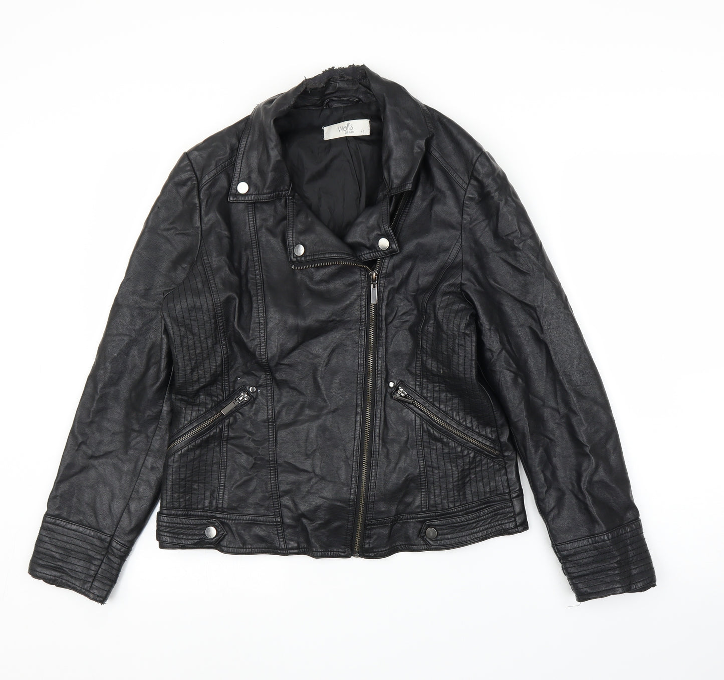 Wallis Womens Black   Motorcycle Jacket Coat Size 12