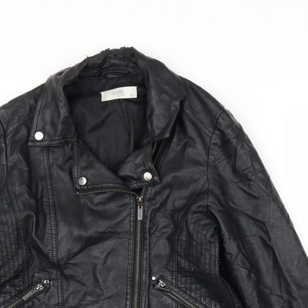 Wallis Womens Black   Motorcycle Jacket Coat Size 12