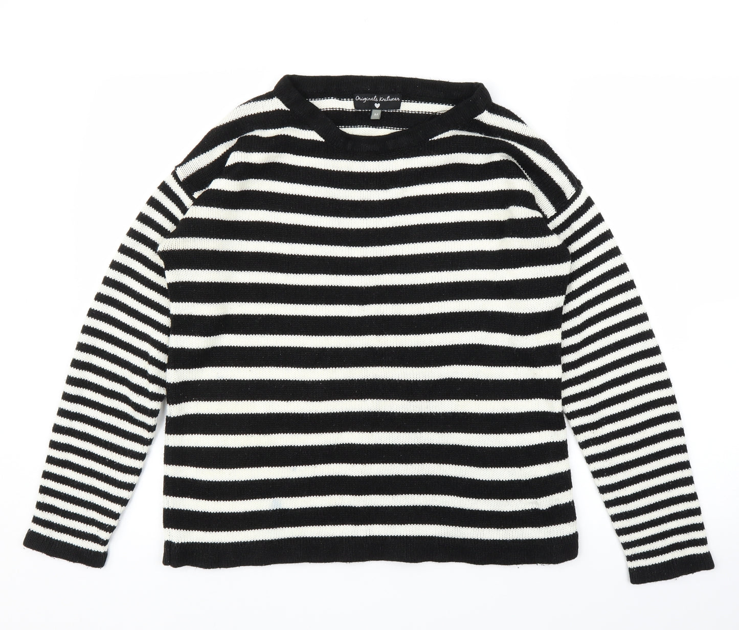 Original Knitwear Womens Black Striped  Pullover Jumper Size M