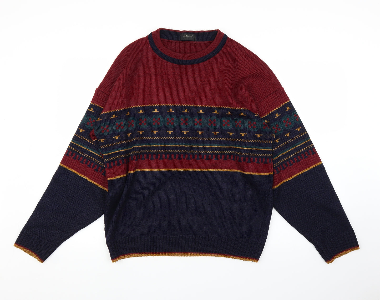 St Michael Mens Blue Fair Isle  Pullover Jumper Size M