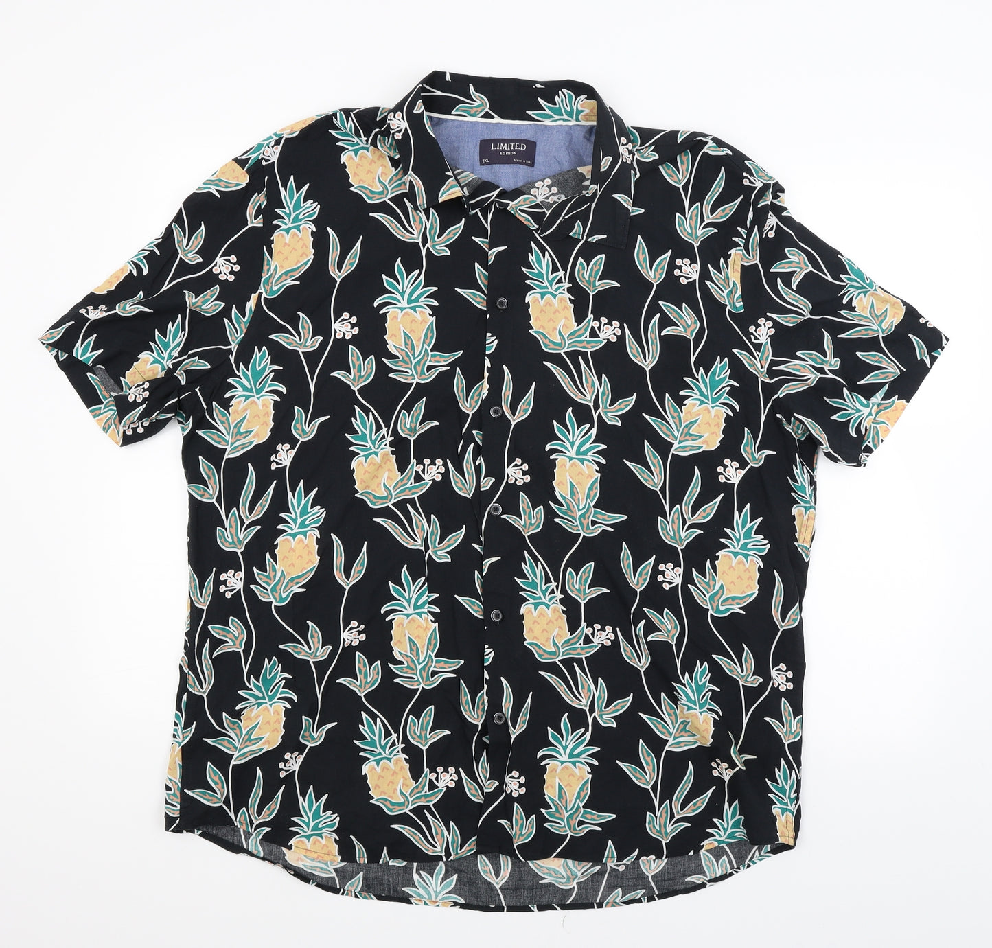 M&S Mens Black Floral   Dress Shirt Size 2XL