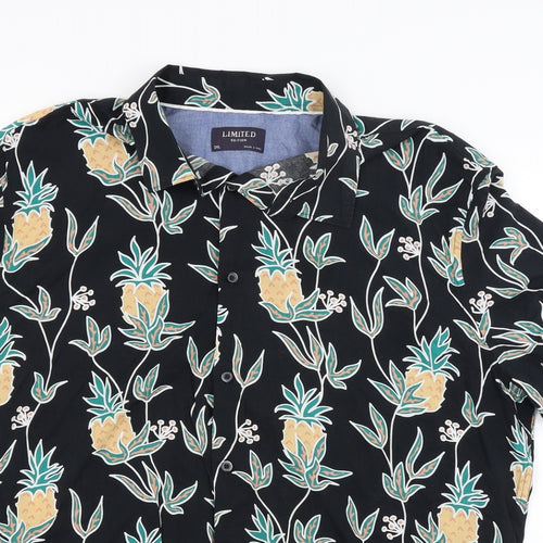 M&S Mens Black Floral   Dress Shirt Size 2XL
