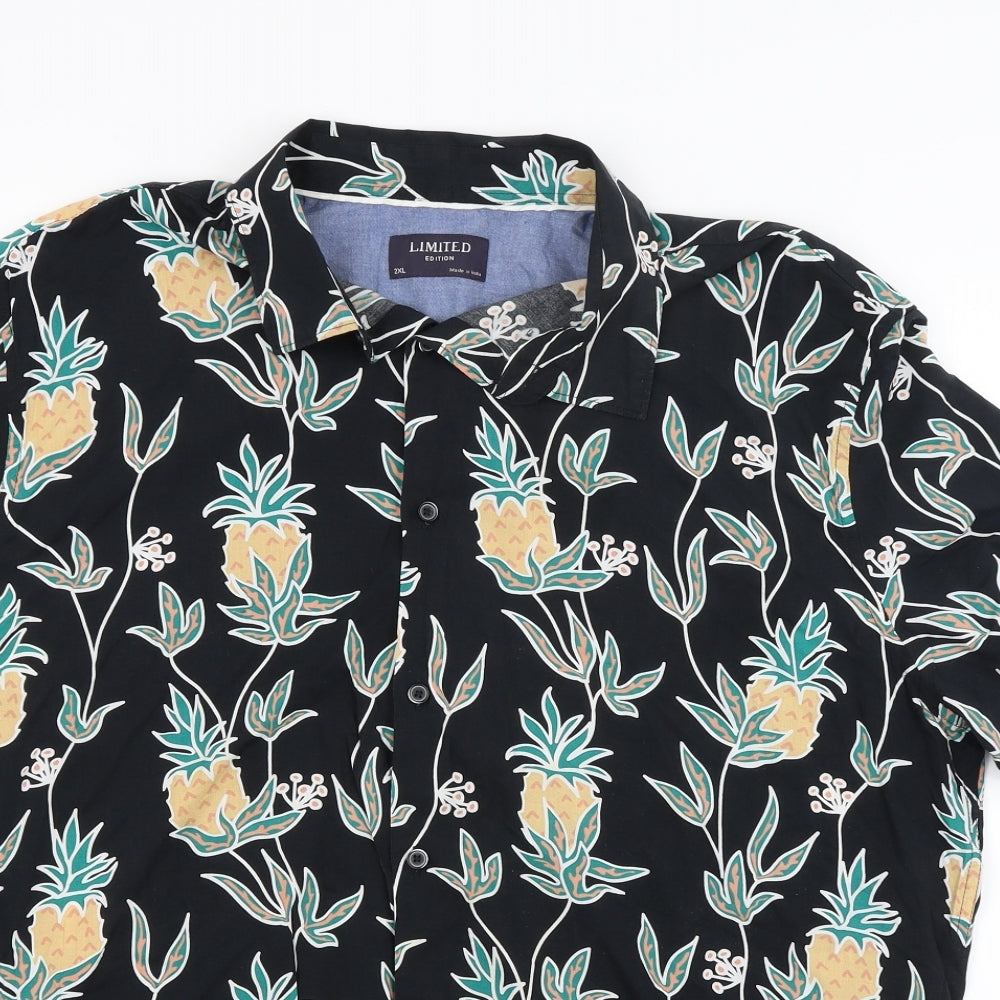 M&S Mens Black Floral   Dress Shirt Size 2XL