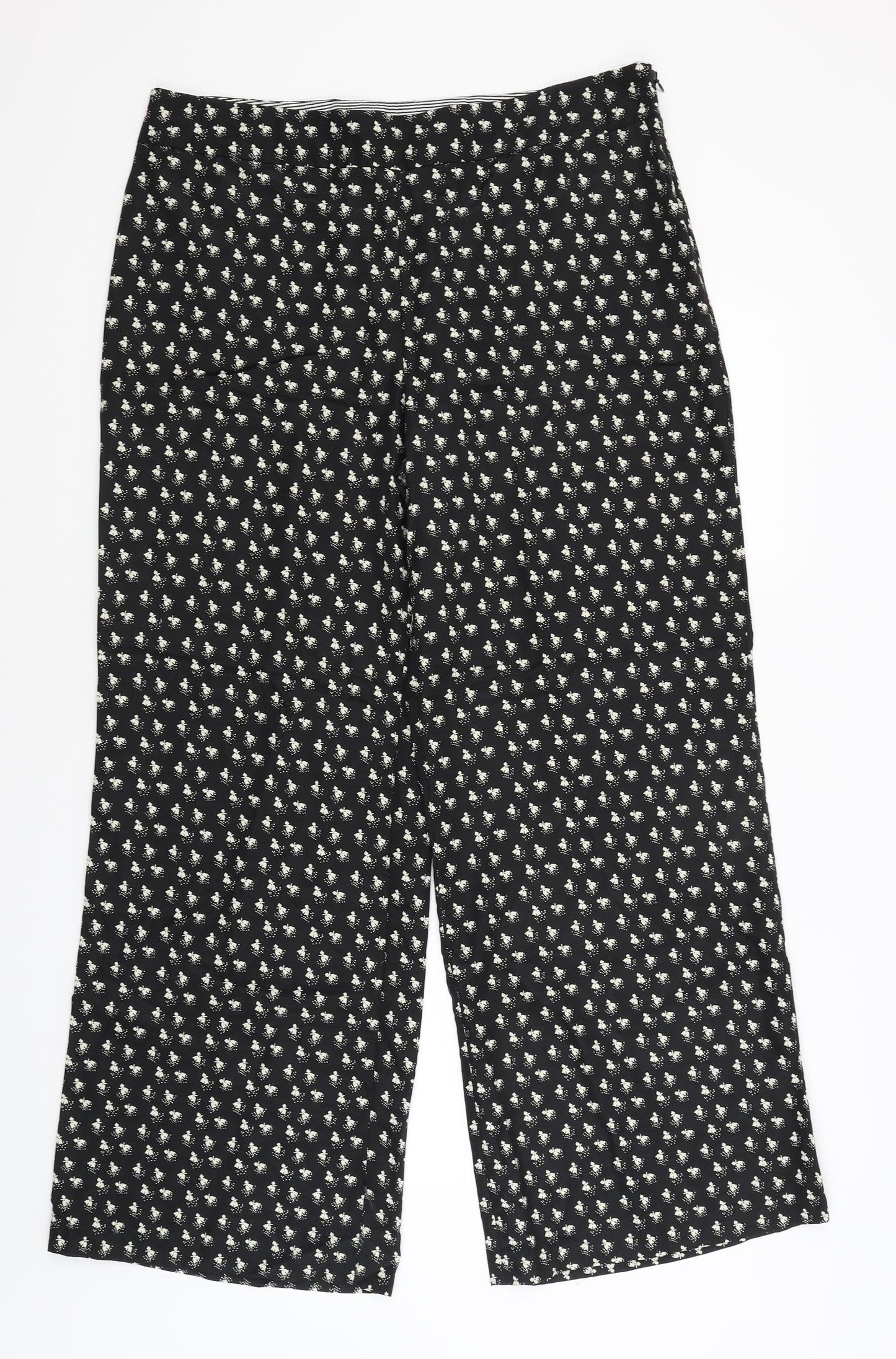 NEXT Womens Black Floral  Trousers  Size 16 L30 in