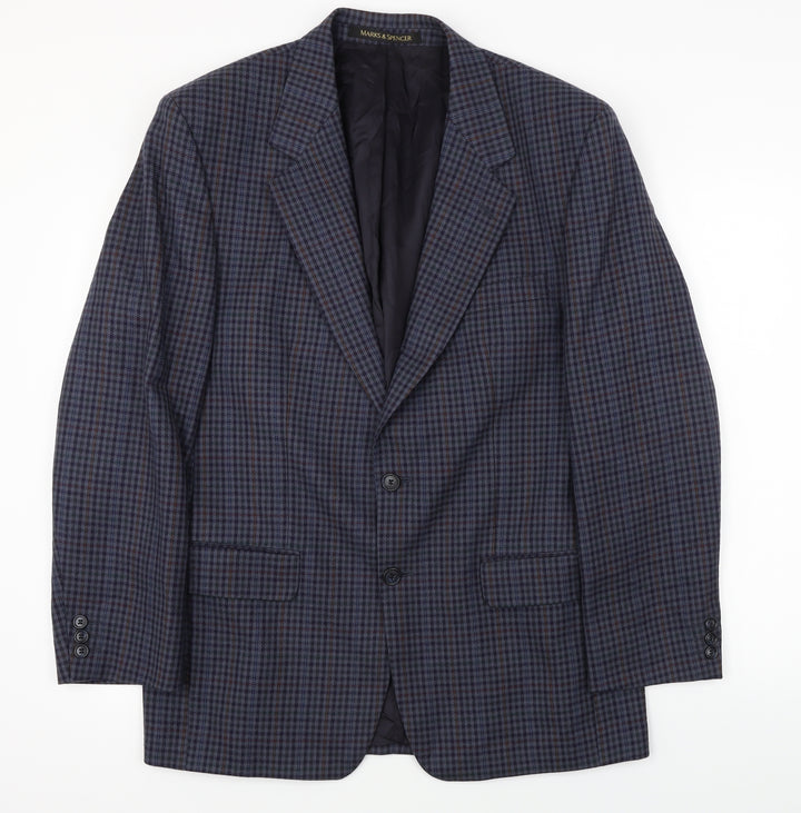 Marks and Spencer Mens Blue Check Jacket Blazer Size 40