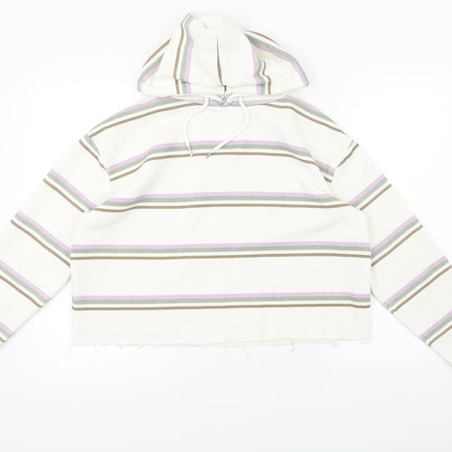 Priamark  Womens White Striped  Pullover Hoodie Size M