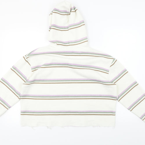 Priamark  Womens White Striped  Pullover Hoodie Size M