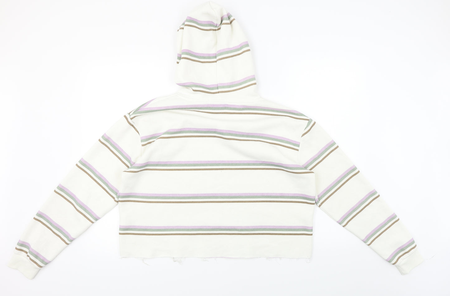 Priamark  Womens White Striped  Pullover Hoodie Size M