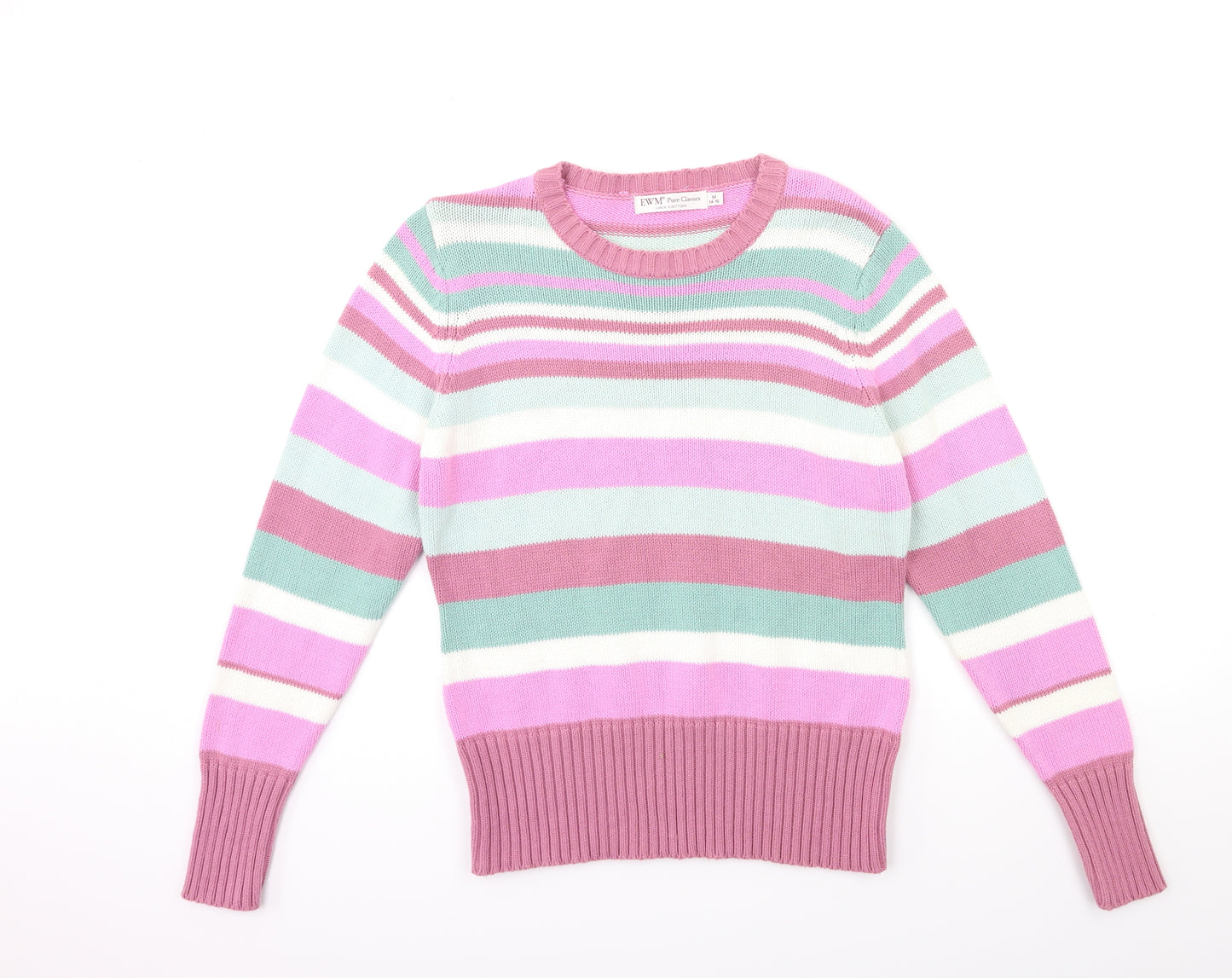 EWM Womens Pink Striped Knit Pullover Jumper Size 14