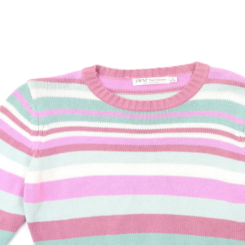 EWM Womens Pink Striped Knit Pullover Jumper Size 14