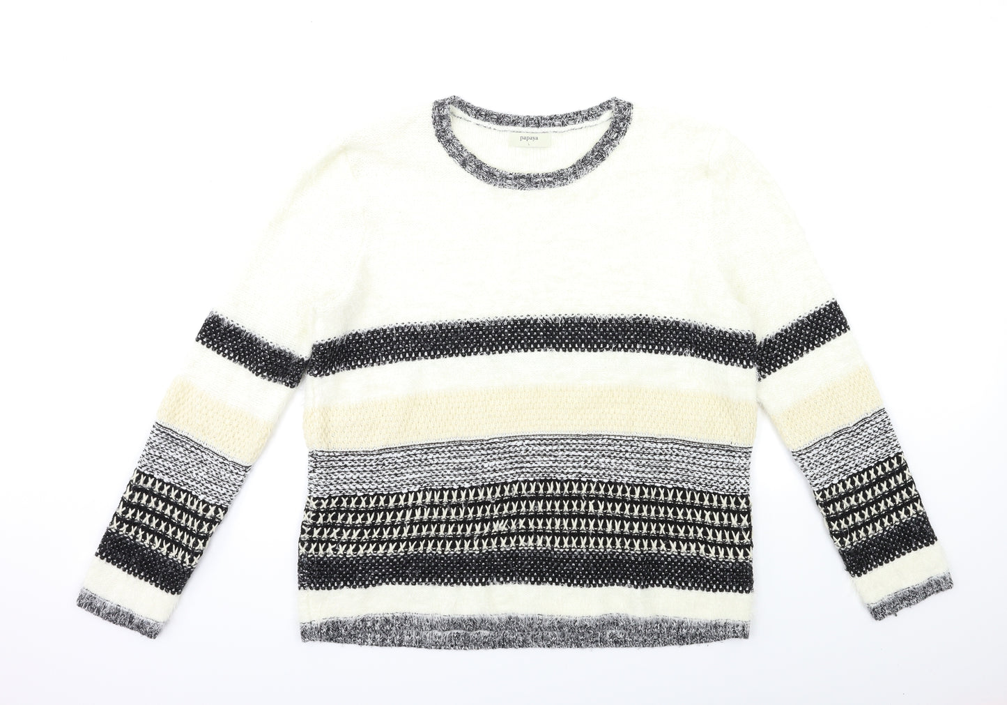 Papaya Womens White Striped Knit Pullover Jumper Size L