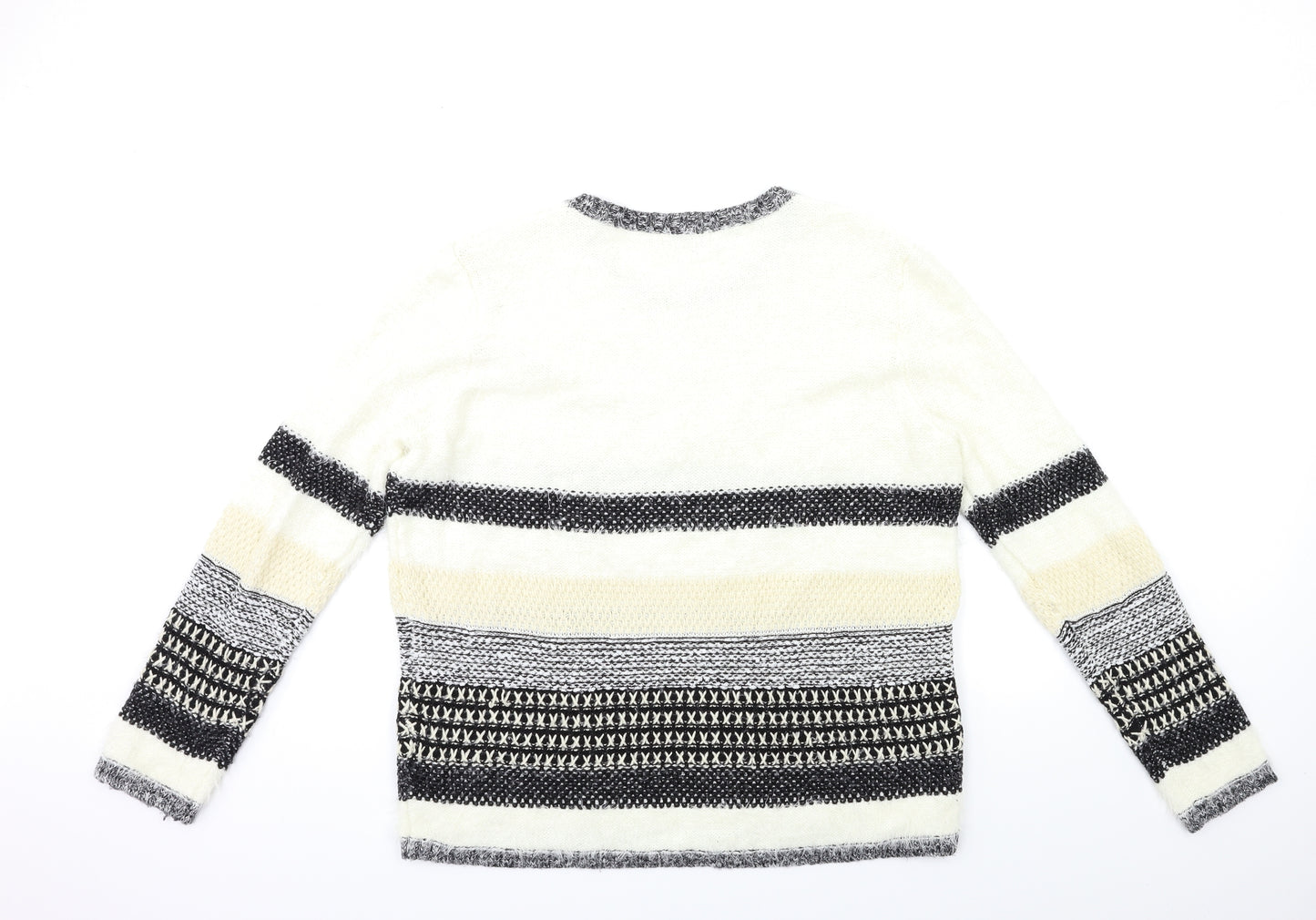 Papaya Womens White Striped Knit Pullover Jumper Size L