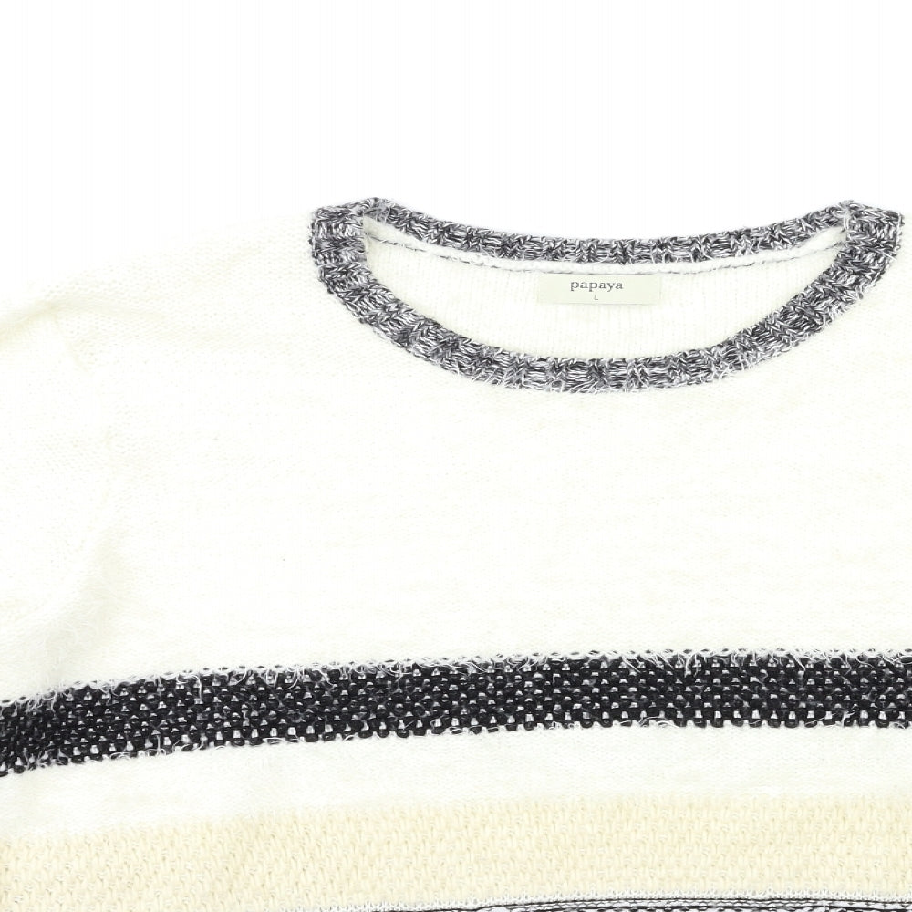 Papaya Womens White Striped Knit Pullover Jumper Size L