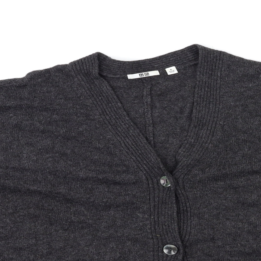 Uniqlo Womens Grey Striped Knit Cardigan Jumper Size M