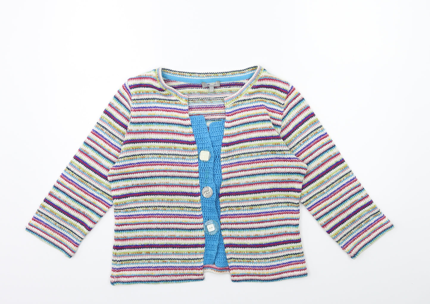 Preworn Womens Multicoloured Striped Knit Cardigan Jumper Size 14