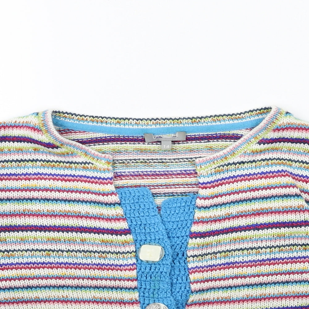 Preworn Womens Multicoloured Striped Knit Cardigan Jumper Size 14