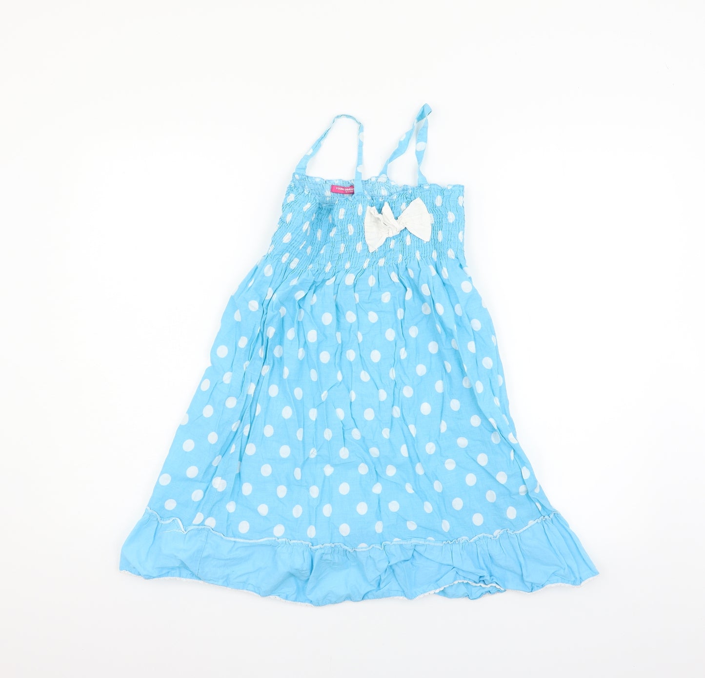 Young Dimension Girls Blue Polka Dot  Fit & Flare  Size 6-7 Years