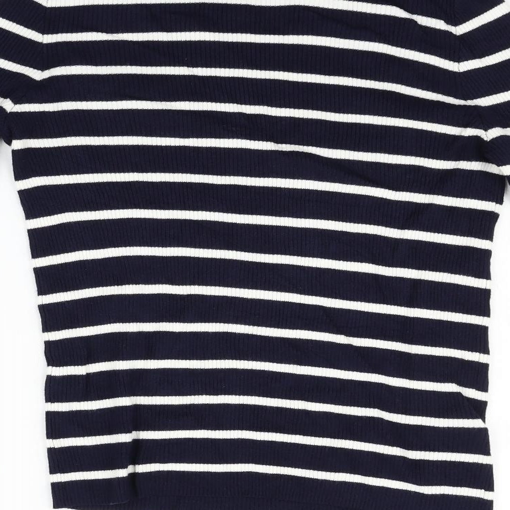 Marks and Spencer Womens Blue Striped  Henley Jumper Size 14