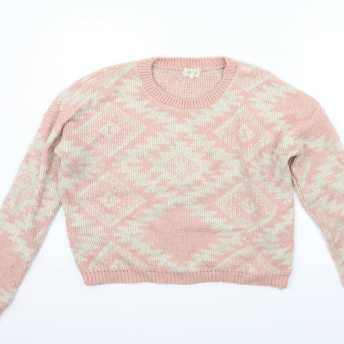 New Look Womens Pink Geometric  Pullover Jumper Size 12