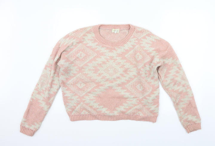 New Look Womens Pink Geometric  Pullover Jumper Size 12