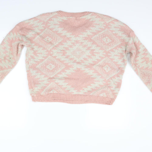 New Look Womens Pink Geometric  Pullover Jumper Size 12