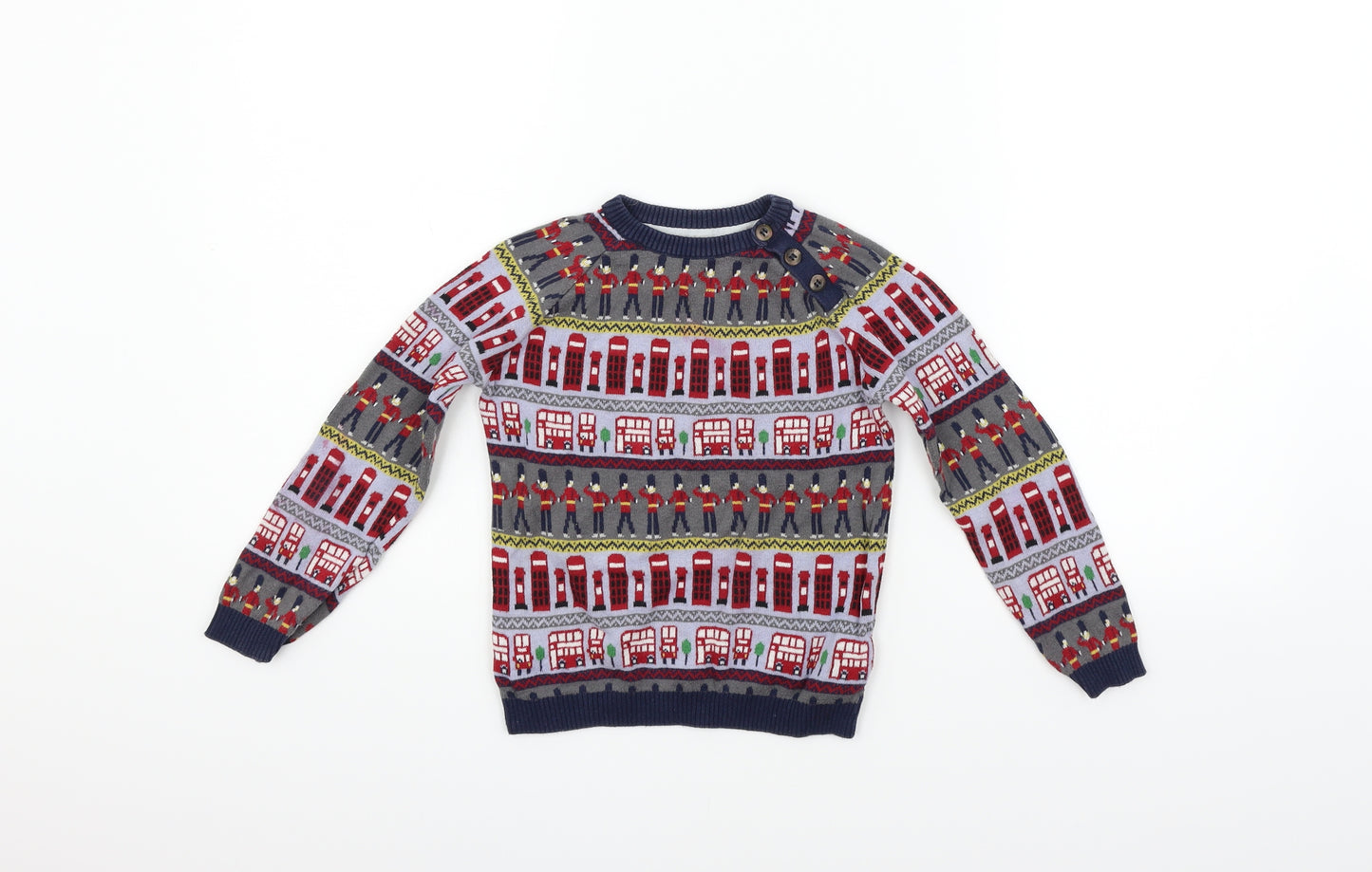 Mothercare Girls Blue Geometric  Pullover Jumper Size 3-4 Years
