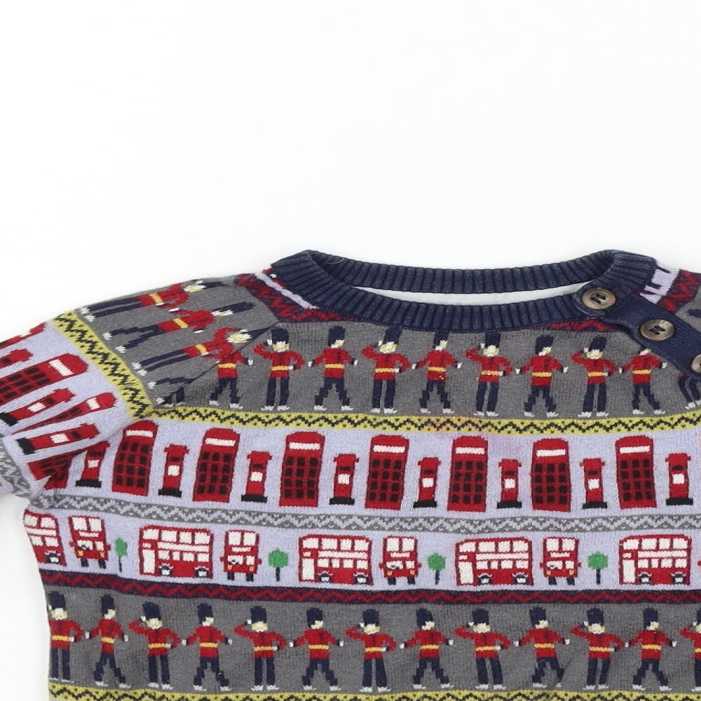 Mothercare Girls Blue Geometric  Pullover Jumper Size 3-4 Years