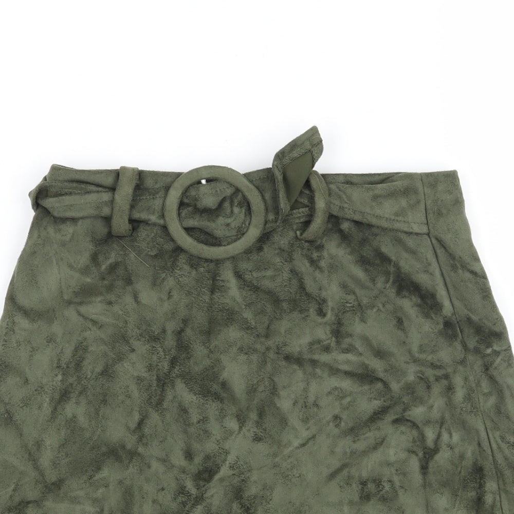 Primark Womens Green  Velour A-Line Skirt Size 4