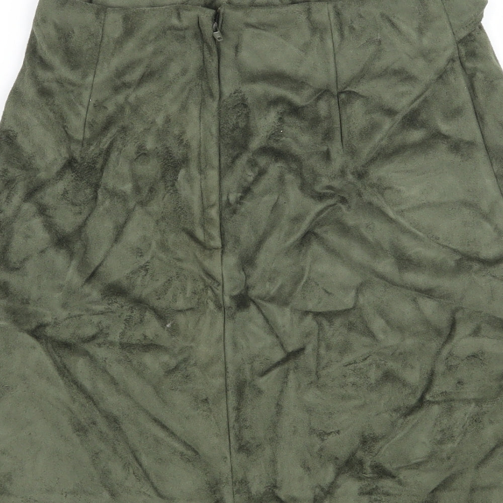 Primark Womens Green  Velour A-Line Skirt Size 4