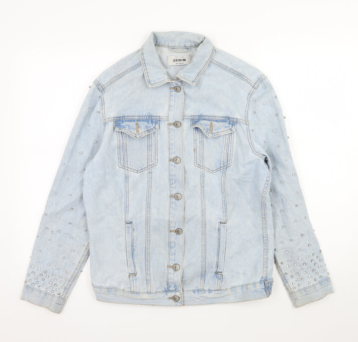 New Look Womens Blue Denim Jacket Size 8 - Distressed