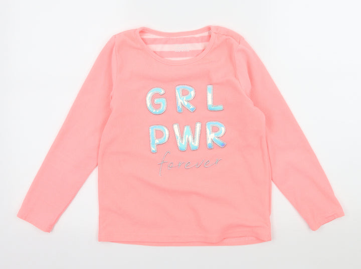 Primark Girls Pink Geometric Fleece Top Pyjama Top Size 9-10 Years - Girl Power