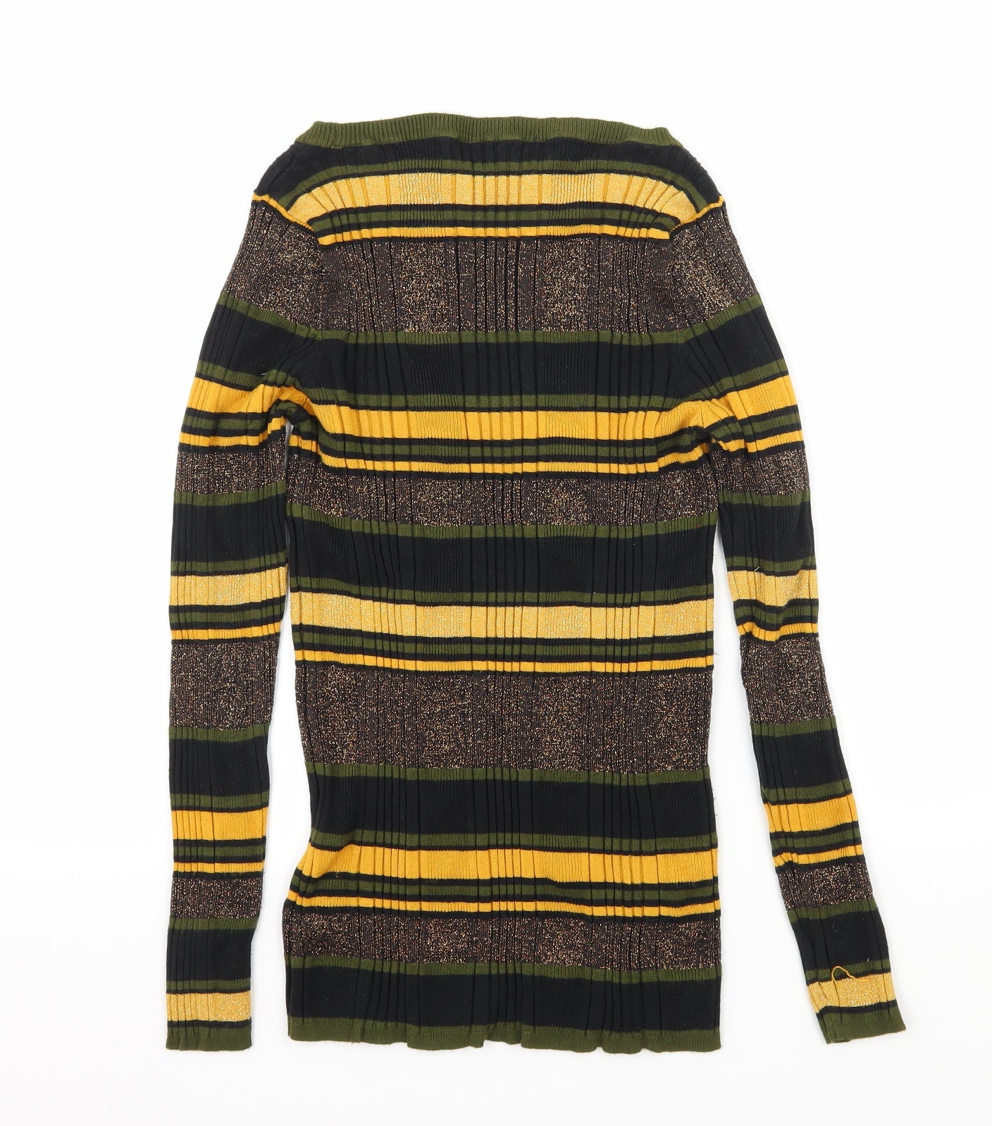 Marks and Spencer Womens Green Striped Knit Pullover Jumper Size 14