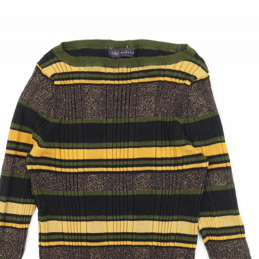 Marks and Spencer Womens Green Striped Knit Pullover Jumper Size 14