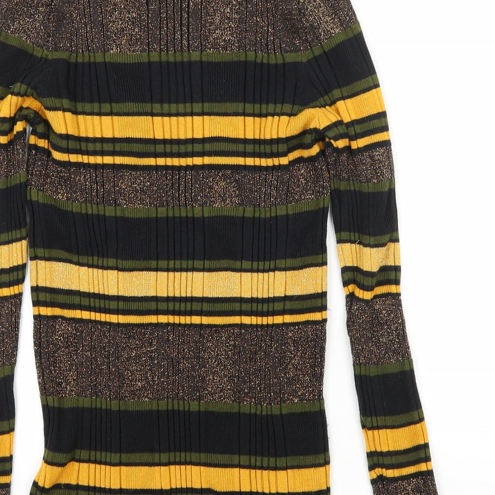 Marks and Spencer Womens Green Striped Knit Pullover Jumper Size 14
