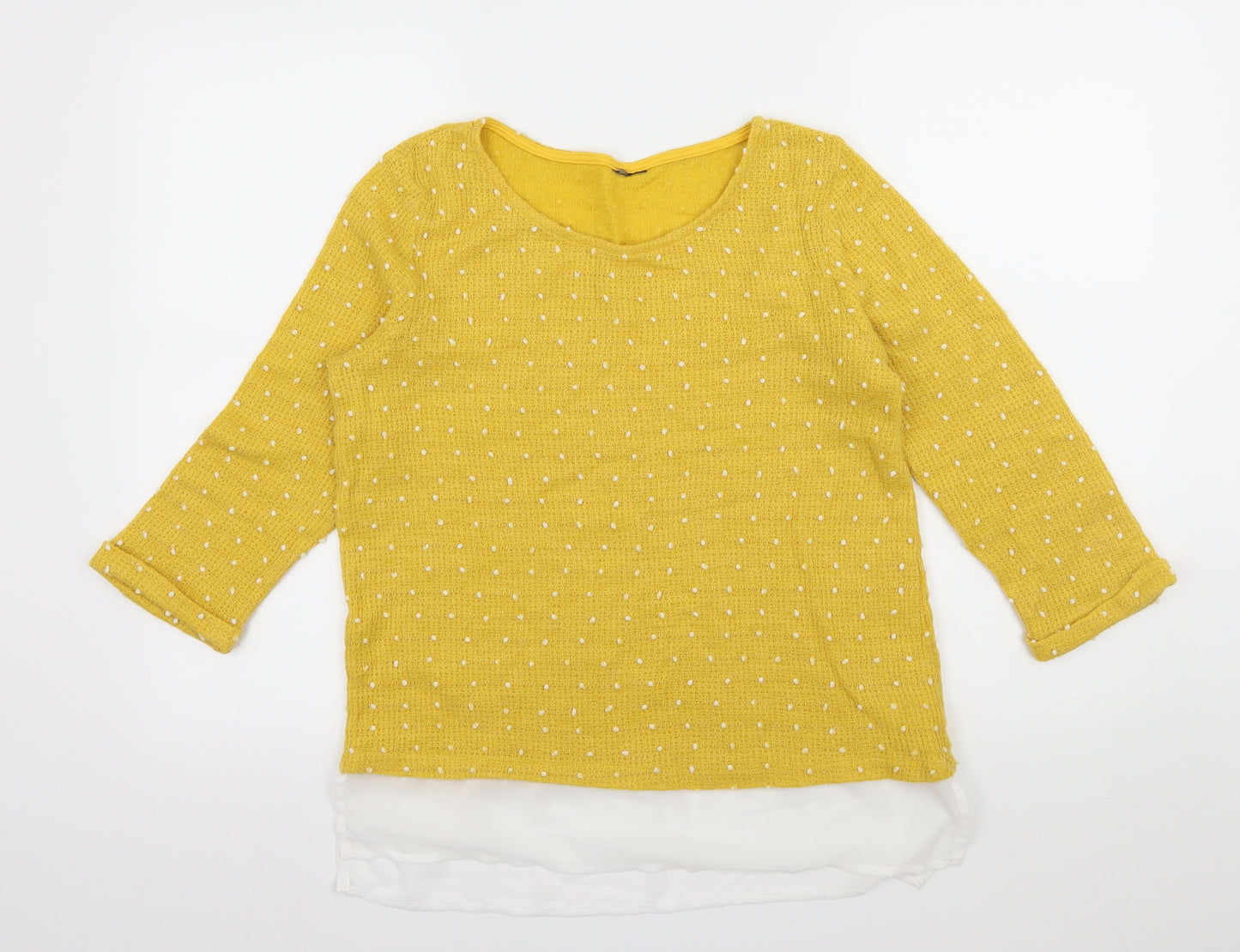 Preworn Womens Yellow Polka Dot Knit Basic T-Shirt Size 10