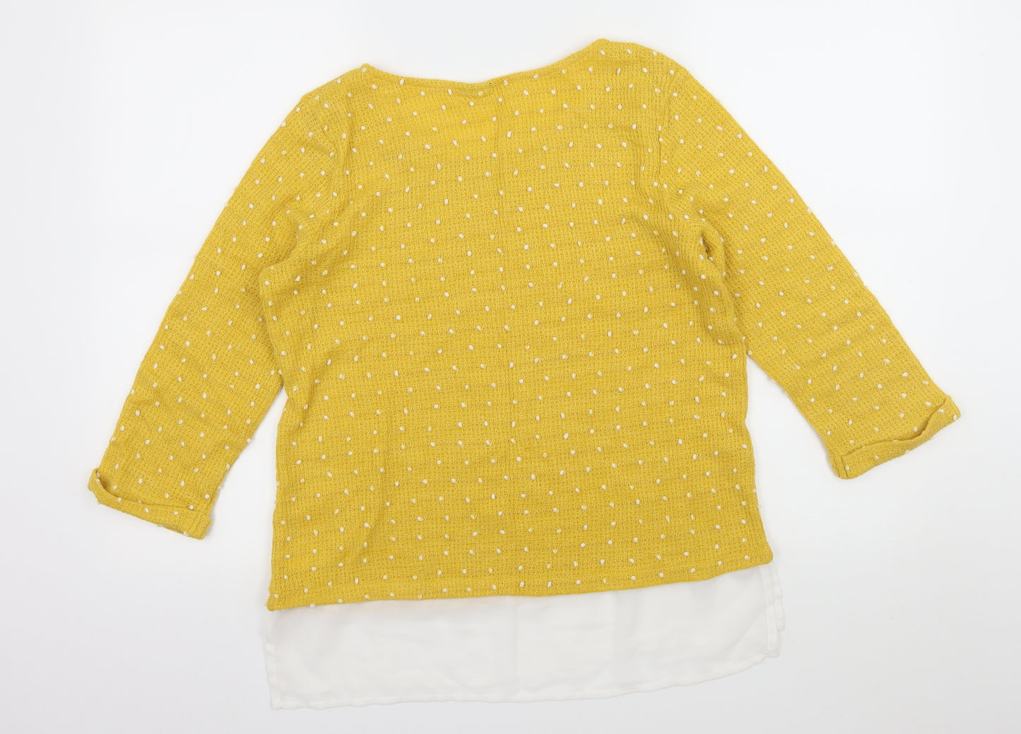 Preworn Womens Yellow Polka Dot Knit Basic T-Shirt Size 10