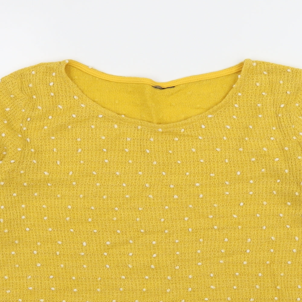 Preworn Womens Yellow Polka Dot Knit Basic T-Shirt Size 10