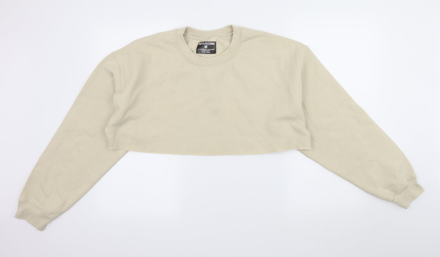 PRETTYLITTLETHING Womens Beige  Jersey Pullover Sweatshirt Size M  - cropped
