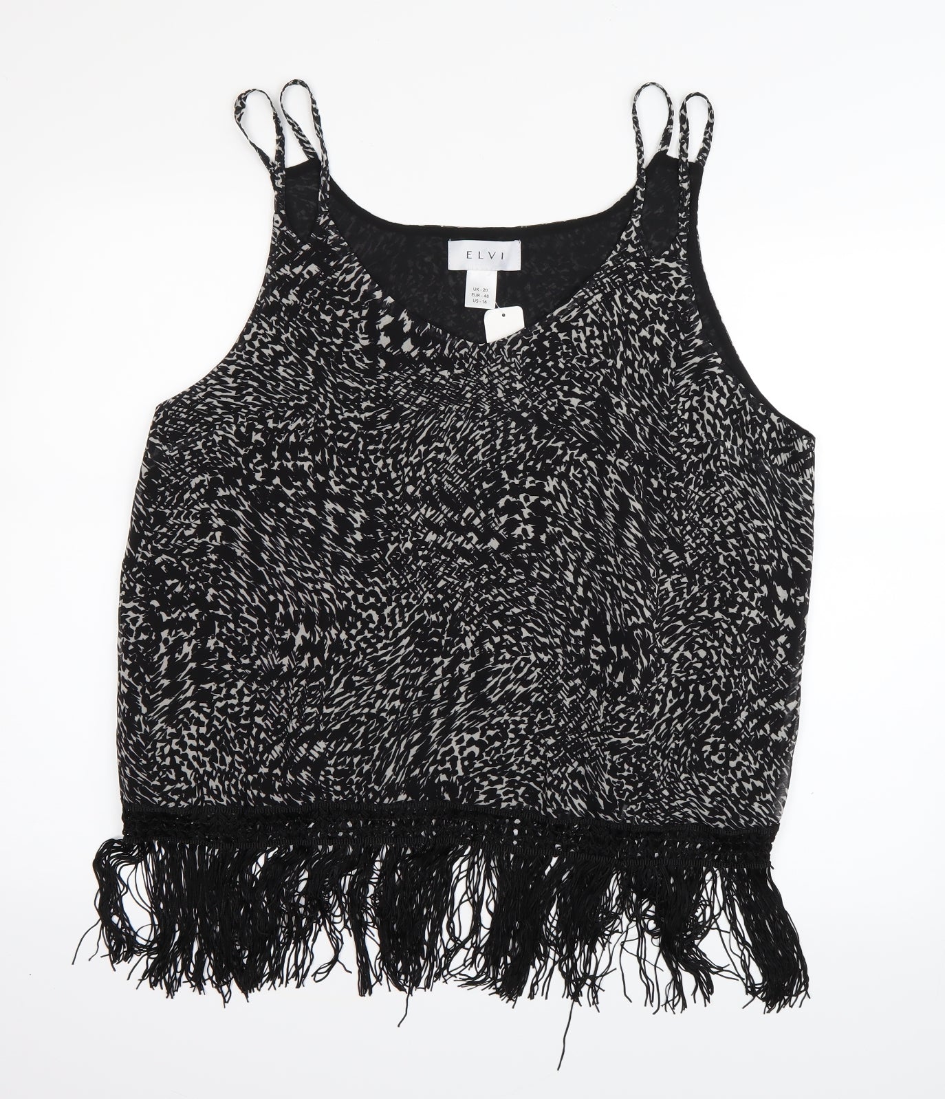ELVI Womens Black Animal Print  Camisole Tank Size 20