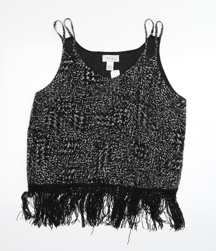 ELVI Womens Black Animal Print  Camisole Tank Size 20