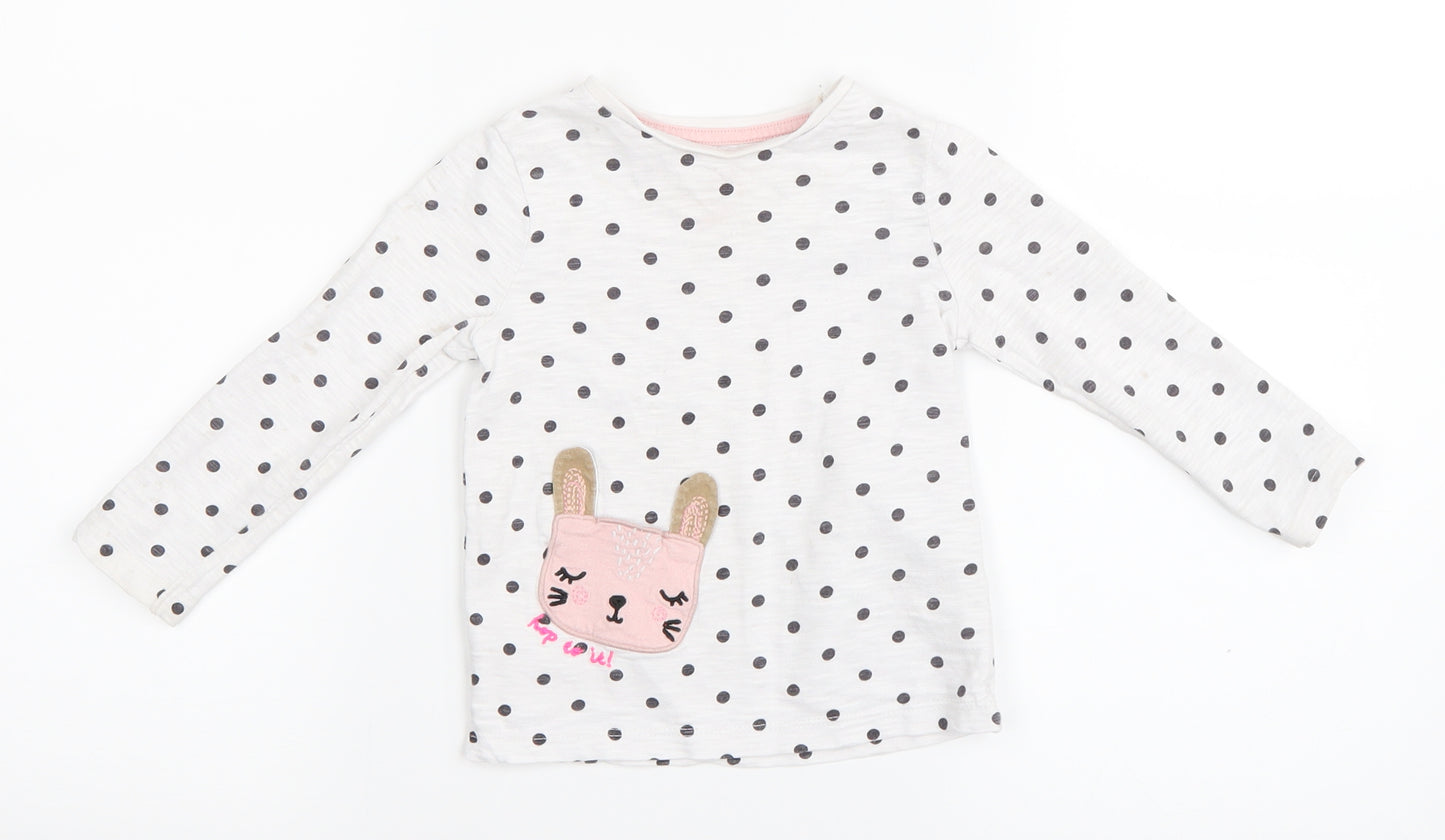 F&F Girls White Polka Dot  Basic T-Shirt Size 12-18 Months