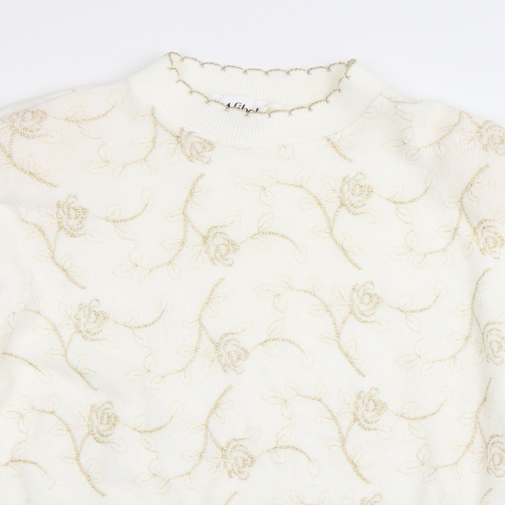 Afibel Womens White Floral  Pullover Jumper Size 22